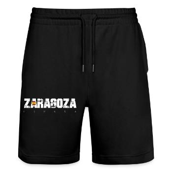 Zaragoza Rough Text Stadtflagge T-Shirt - Stanley/Stella Unisex Bio Joggingshorts Trainer  - Schwarz - Vorne - Nik (191cm) & Marisol (170cm)