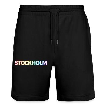 Stockholm Schweden Regenbogen LGBTQ Gay Pride - Stanley/Stella Unisex Bio Joggingshorts Trainer  - Schwarz - Vorne - Nik (191cm) & Marisol (170cm)
