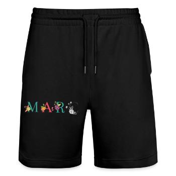 MARC Namenskunst mit gestickten Blumen - Stanley/Stella Unisex Bio Joggingshorts Trainer  - Schwarz - Vorne - Nik (191cm) & Marisol (170cm)