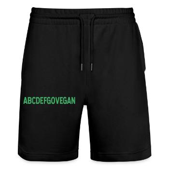 Vegan Alphabet végétalien Dicton Humour - Short de jogging bio TRAINER Stanley/Stella unisexe - noir - Devant - Nik (191cm) & Marisol (170cm)