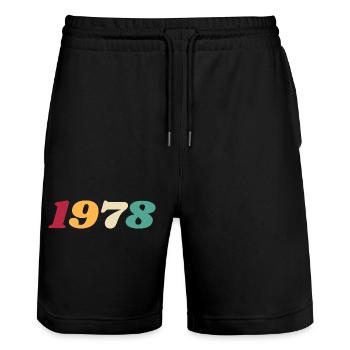 1978 Geschenk 1978 Geburtstag 1978 Retro 1978 - Stanley/Stella Unisex Bio Joggingshorts Trainer  - Schwarz - Vorne - Nik (191cm) & Marisol (170cm)
