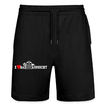 Schwimmmeister Liebe Bademeister Herz - Stanley/Stella Unisex Bio Joggingshorts Trainer  - Schwarz - Vorne - Nik (191cm) & Marisol (170cm)