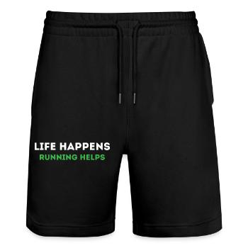 Das Leben geschieht. Laufhilfen. - Stanley/Stella Unisex Bio Joggingshorts Trainer  - Schwarz - Vorne - Nik (191cm) & Marisol (170cm)
