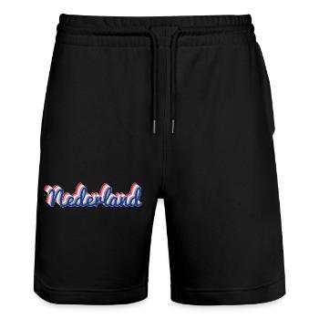 Nederland Script Flagfarben - Stanley/Stella Unisex Bio Joggingshorts Trainer  - Schwarz - Vorne - Nik (191cm) & Marisol (170cm)