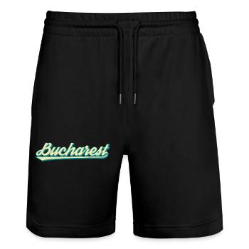 Bucharest Retro Script - Stanley/Stella Unisex Bio Joggingshorts Trainer  - Schwarz - Vorne - Nik (191cm) & Marisol (170cm)