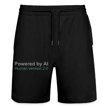 Powered by AI: Human Version 2.0 - Stanley/Stella Unisex Bio Joggingshorts Trainer  - Schwarz - Vorne - Nik (191cm) & Marisol (170cm)