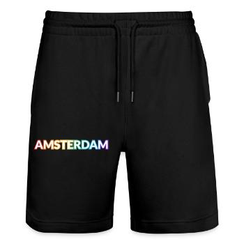 Schwuler Amsterdamer Regenbogen - Stanley/Stella Unisex Bio Joggingshorts Trainer  - Schwarz - Vorne - Nik (191cm) & Marisol (170cm)