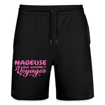 Nageuse globe-trotteuse passionnée de voyages - Short de jogging bio TRAINER Stanley/Stella unisexe - noir - Devant - Nik (191cm) & Marisol (170cm)