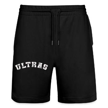 ULTRAS Fussball Design Fankurve - Stanley/Stella Unisex Bio Joggingshorts Trainer  - Schwarz - Vorne - Nik (191cm) & Marisol (170cm)