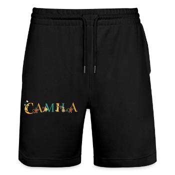 Art du nom CAMILA avec fleurs brodées - Short de jogging bio TRAINER Stanley/Stella unisexe - noir - Devant - Nik (191cm) & Marisol (170cm)