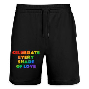 Celebrate Every Shade of Love Regenbogentext - Stanley/Stella Unisex Bio Joggingshorts Trainer  - Schwarz - Vorne - Nik (191cm) & Marisol (170cm)