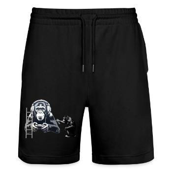 GRAFFITI BANKSY STYLE - CHIMP PLAYING COMPUTER GAM - Stanley/Stella Trainer Unisex Organic Jogging Shorts - black - Front - Nik (191cm) & Marisol (170cm)