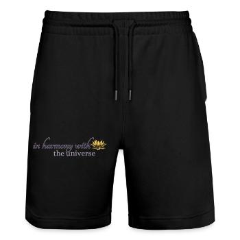 in harmony with the universe - Stanley/Stella Trainer Unisex Organic Jogging Shorts - black - Front - Nik (191cm) & Marisol (170cm)