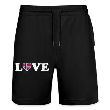 Love - Norway Flag - Norge - Norwegen - Stanley/Stella Trainer Unisex Organic Jogging Shorts - black - Front - Nik (191cm) & Marisol (170cm)