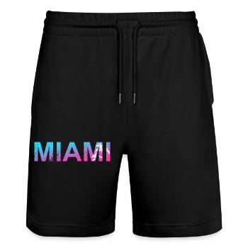 Coucher de soleil des palmiers néon de Miami - Short de jogging bio TRAINER Stanley/Stella unisexe - noir - Devant - Nik (191cm) & Marisol (170cm)