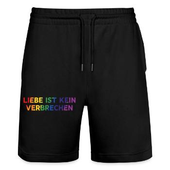 Love Is Not a Crime – Pride Statement - Stanley/Stella Trainer Unisex Organic Jogging Shorts - black - Front - Nik (191cm) & Marisol (170cm)