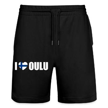 I love Oulu Finnland - Stanley/Stella Unisex Bio Joggingshorts Trainer  - Schwarz - Vorne - Nik (191cm) & Marisol (170cm)