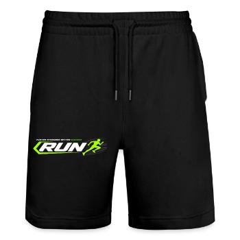 Logo Course Néon RUN Sprint - Short de jogging bio TRAINER Stanley/Stella unisexe - noir - Devant - Nik (191cm) & Marisol (170cm)