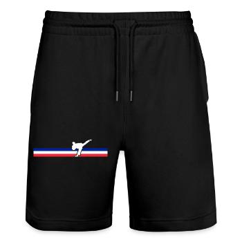 Marseille Design Art in Kickboxing - Stanley/Stella Trainer Unisex Organic Jogging Shorts - black - Front - Nik (191cm) & Marisol (170cm)