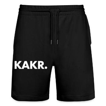 KAKR. Kakerlakenkacke, lustiges Babygeburtsgeschenk - Stanley/Stella Unisex Bio Joggingshorts Trainer  - Schwarz - Vorne - Nik (191cm) & Marisol (170cm)