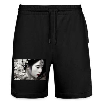 Geisha Sayana - Stanley/Stella Unisex Bio Joggingshorts Trainer  - Schwarz - Vorne - Nik (191cm) & Marisol (170cm)