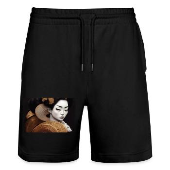 Geisha Fumiyo - Stanley/Stella Unisex Bio Joggingshorts Trainer  - Schwarz - Vorne - Nik (191cm) & Marisol (170cm)