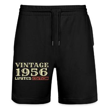 1956 Vintage: 68th Anniversary Unique Retro Gift - Stanley/Stella Trainer Unisex Organic Jogging Shorts - black - Front - Nik (191cm) & Marisol (170cm)