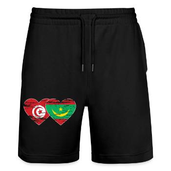 Tunisie Mauritanie Drapeau Coeur utilisé - Short de jogging bio TRAINER Stanley/Stella unisexe - noir - Devant - Nik (191cm) & Marisol (170cm)