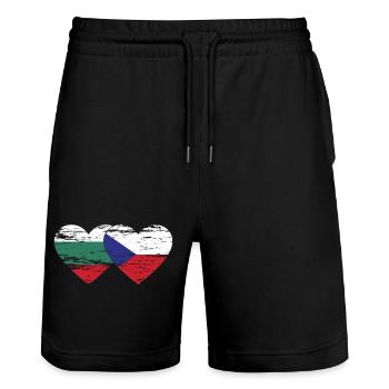 Bulgarien Tschechien Flagge Herz used - Stanley/Stella Unisex Bio Joggingshorts Trainer  - Schwarz - Vorne - Nik (191cm) & Marisol (170cm)