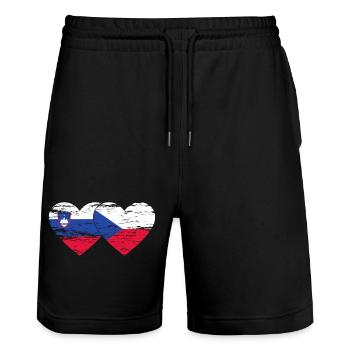 Slovénie République tchèque Drapeau Coeur utilisé - Short de jogging bio TRAINER Stanley/Stella unisexe - noir - Devant - Nik (191cm) & Marisol (170cm)
