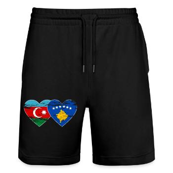 Azerbaijan Kosovo flag heart used - Stanley/Stella Trainer Unisex Organic Jogging Shorts - black - Front - Nik (191cm) & Marisol (170cm)
