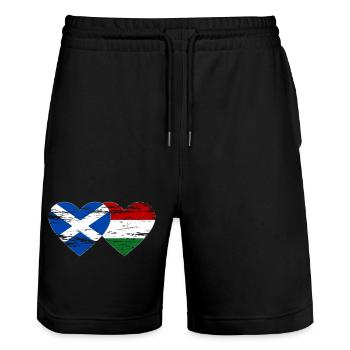 Scotland Hungary flag heart used - Stanley/Stella Trainer Unisex Organic Jogging Shorts - black - Front - Nik (191cm) & Marisol (170cm)