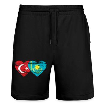 Turquie Kazakhstan Drapeau Coeur utilisé - Short de jogging bio TRAINER Stanley/Stella unisexe - noir - Devant - Nik (191cm) & Marisol (170cm)