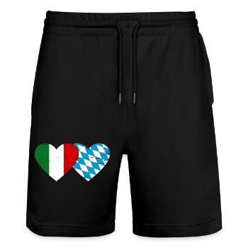 Italy Bavaria Flag Heart used - Stanley/Stella Trainer Unisex Organic Jogging Shorts - black - Front - Nik (191cm) & Marisol (170cm)