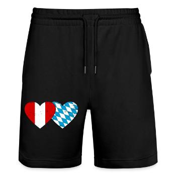 Peru Bavaria Flag Heart Used - Stanley/Stella Trainer Unisex Organic Jogging Shorts - black - Front - Nik (191cm) & Marisol (170cm)