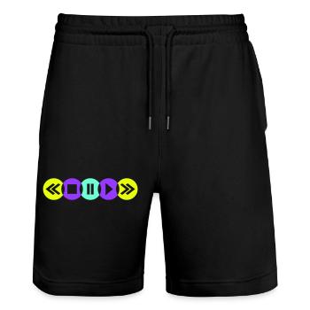 Play Symbole Musik Hören Player Abspielen Tasten - Stanley/Stella Unisex Bio Joggingshorts Trainer  - Schwarz - Vorne - Nik (191cm) & Marisol (170cm)