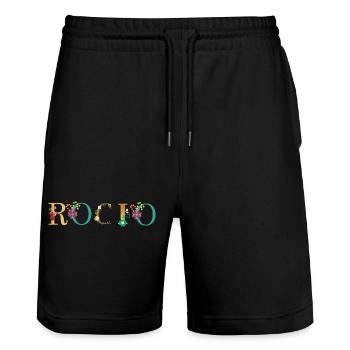 ROCIO name decorated with flowers - Stanley/Stella Trainer Unisex Organic Jogging Shorts - black - Front - Nik (191cm) & Marisol (170cm)