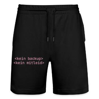 Kein Backup Kein Mitleid Informatik Informatiker - Stanley/Stella Unisex Bio Joggingshorts Trainer  - Schwarz - Vorne - Nik (191cm) & Marisol (170cm)