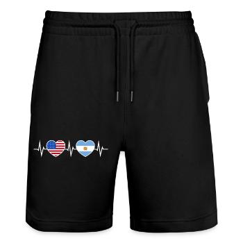 Argentina USA Heartbeat Love Friendship - Stanley/Stella Trainer Unisex Organic Jogging Shorts - black - Front - Nik (191cm) & Marisol (170cm)