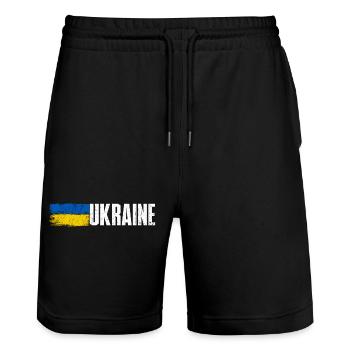 Brushed Ukraine Flag Bold Typography - Stanley/Stella Trainer Unisex Organic Jogging Shorts - black - Front - Nik (191cm) & Marisol (170cm)