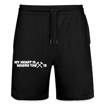 Erzgebirge heimatliebe Herz - Stanley/Stella Unisex Bio Joggingshorts Trainer  - Schwarz - Vorne - Nik (191cm) & Marisol (170cm)