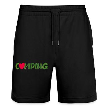 Camping Rasen Herz Caravan Van Life Wohnmobil Fan - Stanley/Stella Unisex Bio Joggingshorts Trainer  - Schwarz - Vorne - Nik (191cm) & Marisol (170cm)