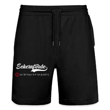 Eckernförde Koordinaten - Stanley/Stella Unisex Bio Joggingshorts Trainer  - Schwarz - Vorne - Nik (191cm) & Marisol (170cm)