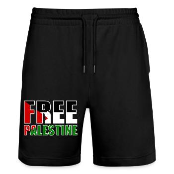 Free palestine - Short de jogging bio TRAINER Stanley/Stella unisexe - noir - Devant - Nik (191cm) & Marisol (170cm)