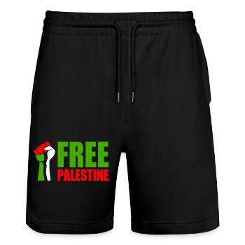 Free palestine - Short de jogging bio TRAINER Stanley/Stella unisexe - noir - Devant - Nik (191cm) & Marisol (170cm)