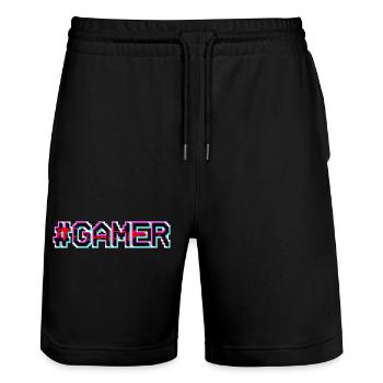 Pixel Neon Gamer Abzeichen - Stanley/Stella Unisex Bio Joggingshorts Trainer  - Schwarz - Vorne - Nik (191cm) & Marisol (170cm)