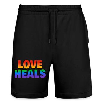 Liebe heilt LGBTQ-Regenbogen - Stanley/Stella Unisex Bio Joggingshorts Trainer  - Schwarz - Vorne - Nik (191cm) & Marisol (170cm)