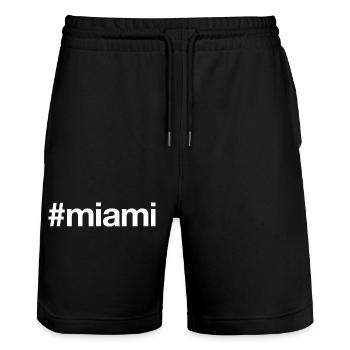 MIAMI Hashtag - Short de jogging bio TRAINER Stanley/Stella unisexe - noir - Devant - Nik (191cm) & Marisol (170cm)