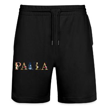 PAULA Name Art With Flowers Embroidered - Stanley/Stella Trainer Unisex Organic Jogging Shorts - black - Front - Nik (191cm) & Marisol (170cm)