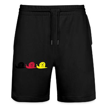 drei Schnecken in den Farben Schwarz rot gold - Stanley/Stella Unisex Bio Joggingshorts Trainer  - Schwarz - Vorne - Nik (191cm) & Marisol (170cm)